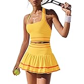 ReachMe Womens Two Piece Tennis Skirt Set 2 Piece Golf Outfits Halter Top and Mini Skorts Matching Workout Sets