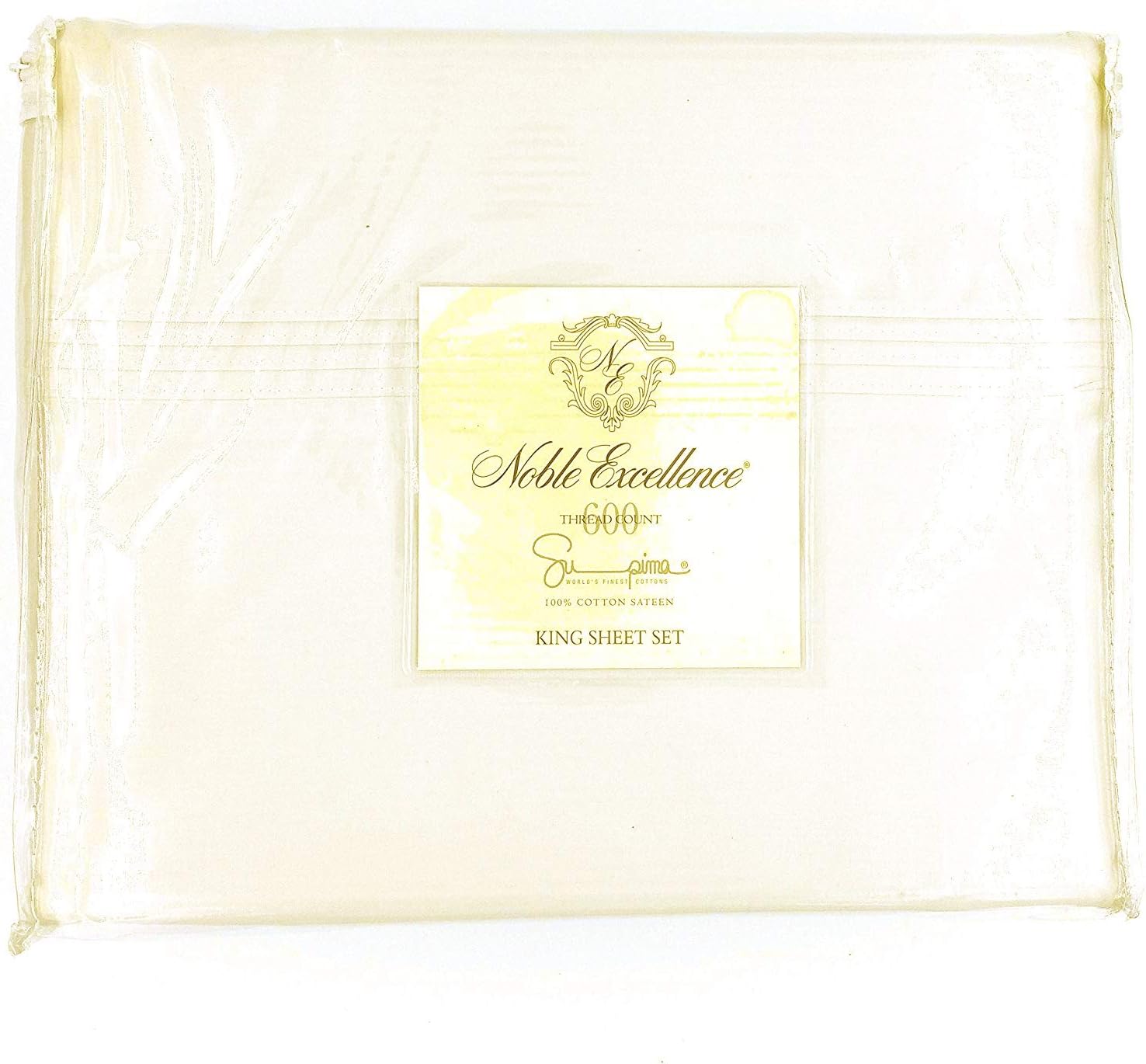 Noble Excellence 600-Thread-Count 100% Supima Cotton Sateen King Sheets (Color - Pearl)