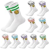 10 Pairs Cute Smiling Face Socks Cotton Striped Tube Novelty Funny Crew Double Stripes Smile Athletic Socks for Women Girls