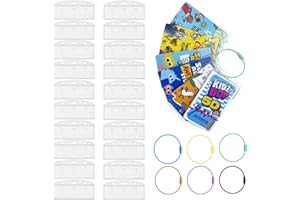 THISNESS 20 Pack Half Card Badge Holder for Yoto Cards 6 Ring Loops Removable Card Holder with Grippers Kids Travel Carrier Heavy Duty Card Organizer Storage
