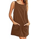 ONLYSTORY Womens Corduroy Overalls Dress Low Open Back Skirtall Jumper Mini Dress Pinafore with Pockets