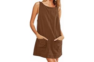 ONLYSTORY Womens Corduroy Overalls Dress Low Open Back Skirtall Jumper Mini Dress Pinafore with Pockets