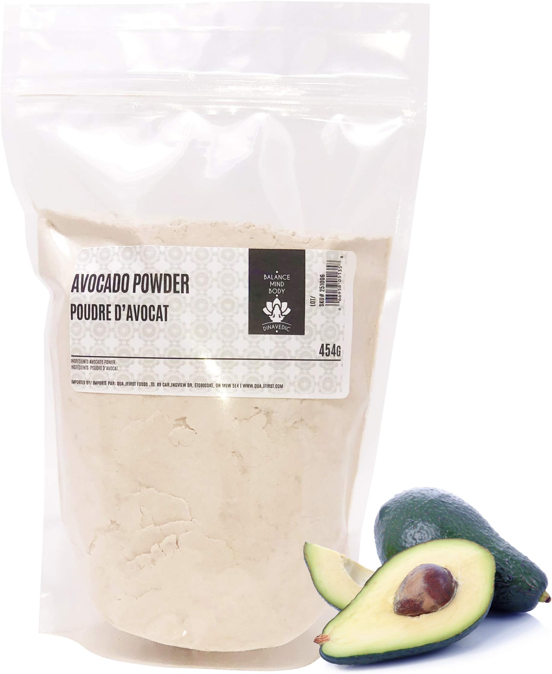 Dinavedic All Natural Avocado Powder, 454g (1 lb) | Made from Ripe Hass Avocados, Use to Flavor Smoothies and Bubble Tea, Create Guacamole, Make Classic Green Goddess Dressing