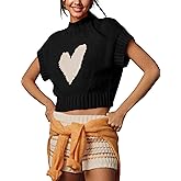 Red Heart Sweater Vests for Women Cute Mock Neck Short Cap Sleeve Cropped Sweaters Valentines Day Tank Tops