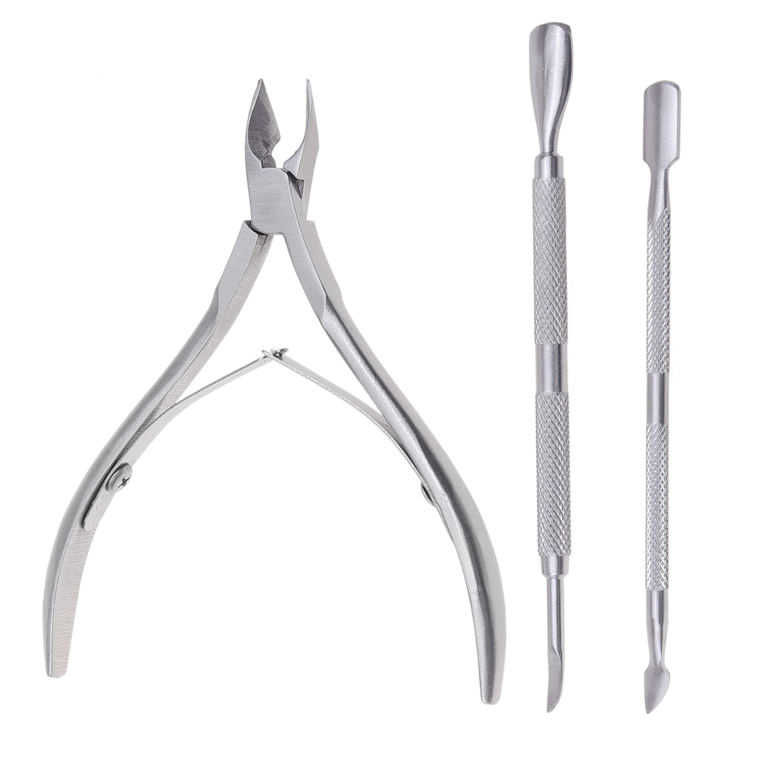 Kare & Kind Stainless Steel Cuticle Nipper and Cuticle Pushers Set - 1x Cuticle Trimmer - 2x Cuticle Pushers - Manicure, Pedicure, DIY - Home, Nail Salon - For Beginners, Professional Nail Technicians