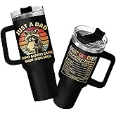 34HD Racoon Daddy Tumbler 40oz with Handle and Straw, Just A Dad Insulated Travel Coffee Mug, Nutrition Facts Cup for Father's Day - Birthday Present for Papa, Men & Husband