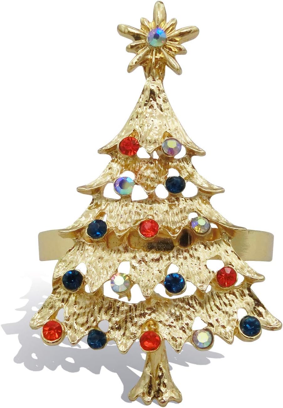 Elehere Christmas Tree Napkin Rings Set of 6 Holiday Table Decor Xmas Gift Winter Wedding Favors Accessories