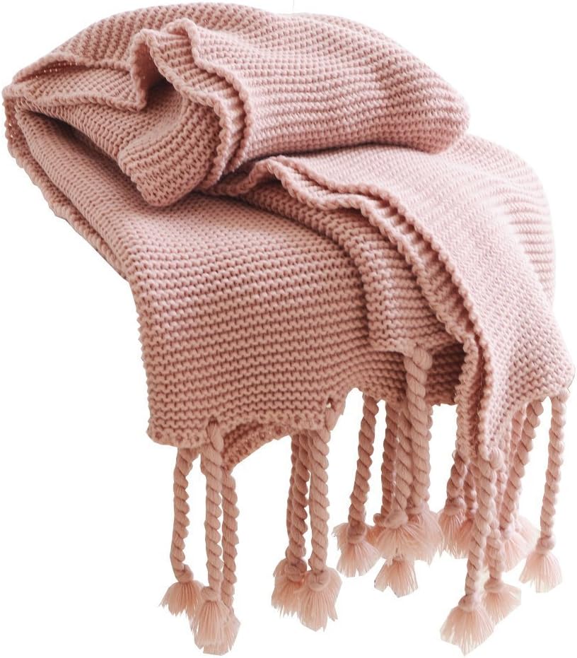 throw blankets Imitation Cashmere With Tasseled Ends, 51"x 66"(Pink)