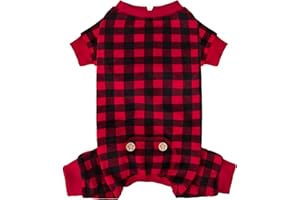 KYEESE Christmas Dog Pajamas Red Buffalo Check Pet Pjs Soft Dog Pajamas for Small Dogs Warm 4 Legs Pet Jammies Stretchy Dogs Clothes Comfy Pet Costume Velvet Christmas Pets Onesie,XL