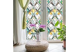 Floweringbeter 3D Malachite Stained Glass Window Film with Static Cling Design Offering Privacy and Shielding Interiors from 