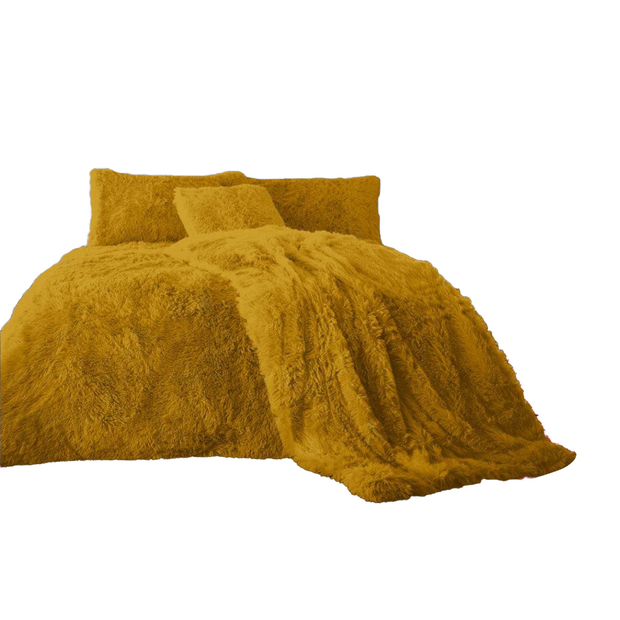 EXQUIZIT HOME® Teddy Cuddles Hug & Snug Fleece Duvet Cover Bedding Set with Pillowcase – Warm & Cosy Soft Teddy Fleece Quilt Cover – Machine Washable – Ochre (Double – 200cm x 200cm)