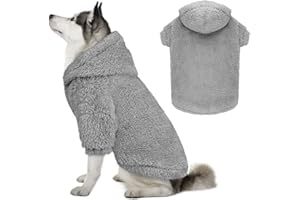 QDYU Fuzzy Dog Sweaters for Large Dogs Dog Hoodie Soft Double-Sided Plush Pet Sweater Fleece Clothes Coats Pet Hoodie Sherpa Hooded Sweatshirt(Grey-XL)
