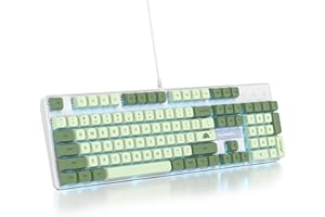 Owpkeenthy Full Size Green Mechanical Gaming Keyboard with Number Pad, Wired 100% Office NKRO Keyboard RGB Backlit 104 Keys w