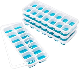 TOPELEK 14-Fach Eiswürfelform 4er Pack Silikon Eiswuerfel Mit Deckel Ice Tray Ice Cube, Kühl Aufbewahren, LFGB Zertifiziert, Blau ( 4er pack )