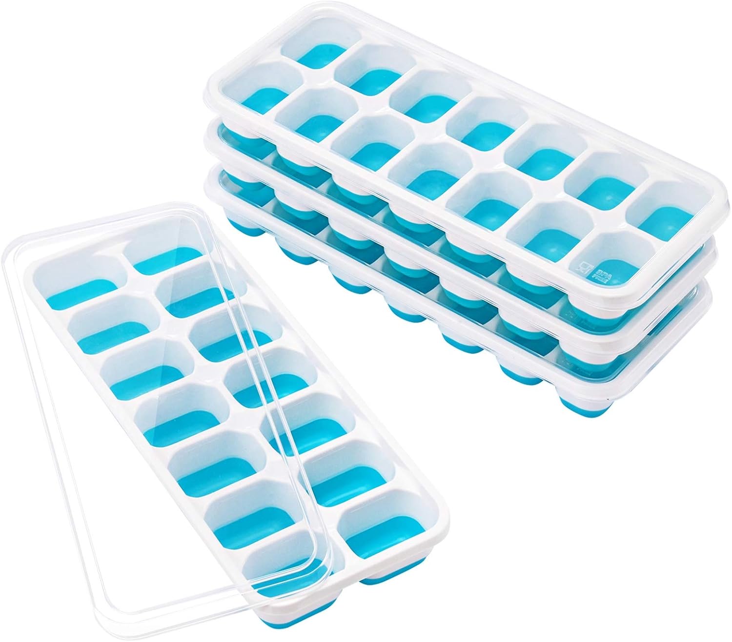 TOPELEK 14-Fach Eiswürfelform 4er Pack Silikon Eiswuerfel Mit Deckel Ice Tray Ice Cube, Kühl Aufbewahren, LFGB Zertifiziert, Blau ( 4er pack )