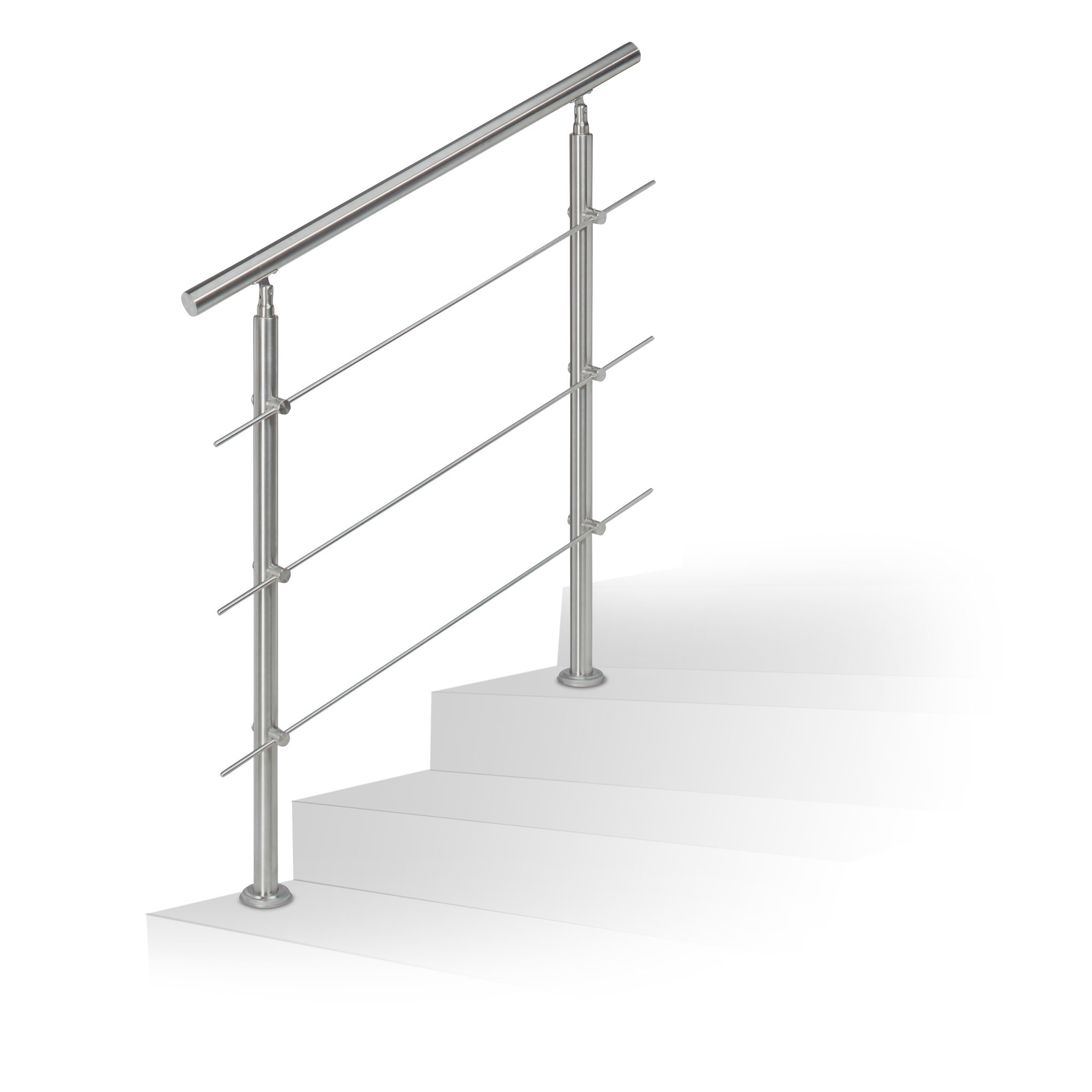 Relaxdays Stainless Steel Handrail Set, for Indoors and Outdoors, Bannister, 1.0 m Long, 2 Posts, 3 Crossbars, Silver