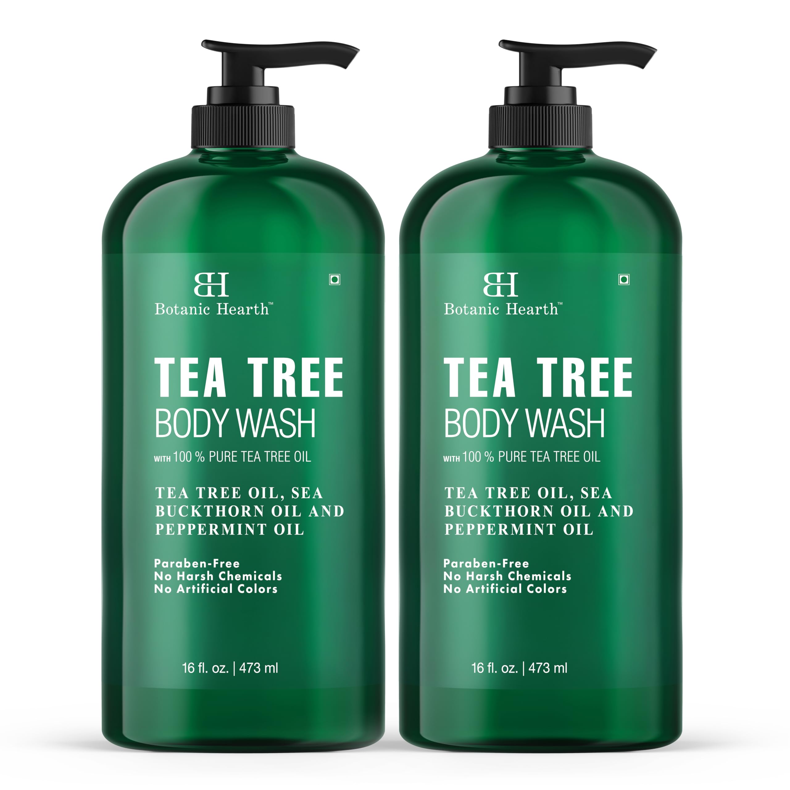 Botanic Hearth Tea Tree Body Wash (Pack of 2) for Men and Women - Moisturizing Body Wash Helps Soothe the Skin - Refreshing and Hydrating Cleanser, Sulfate Free, Paraben Free - 16 Fl Oz each