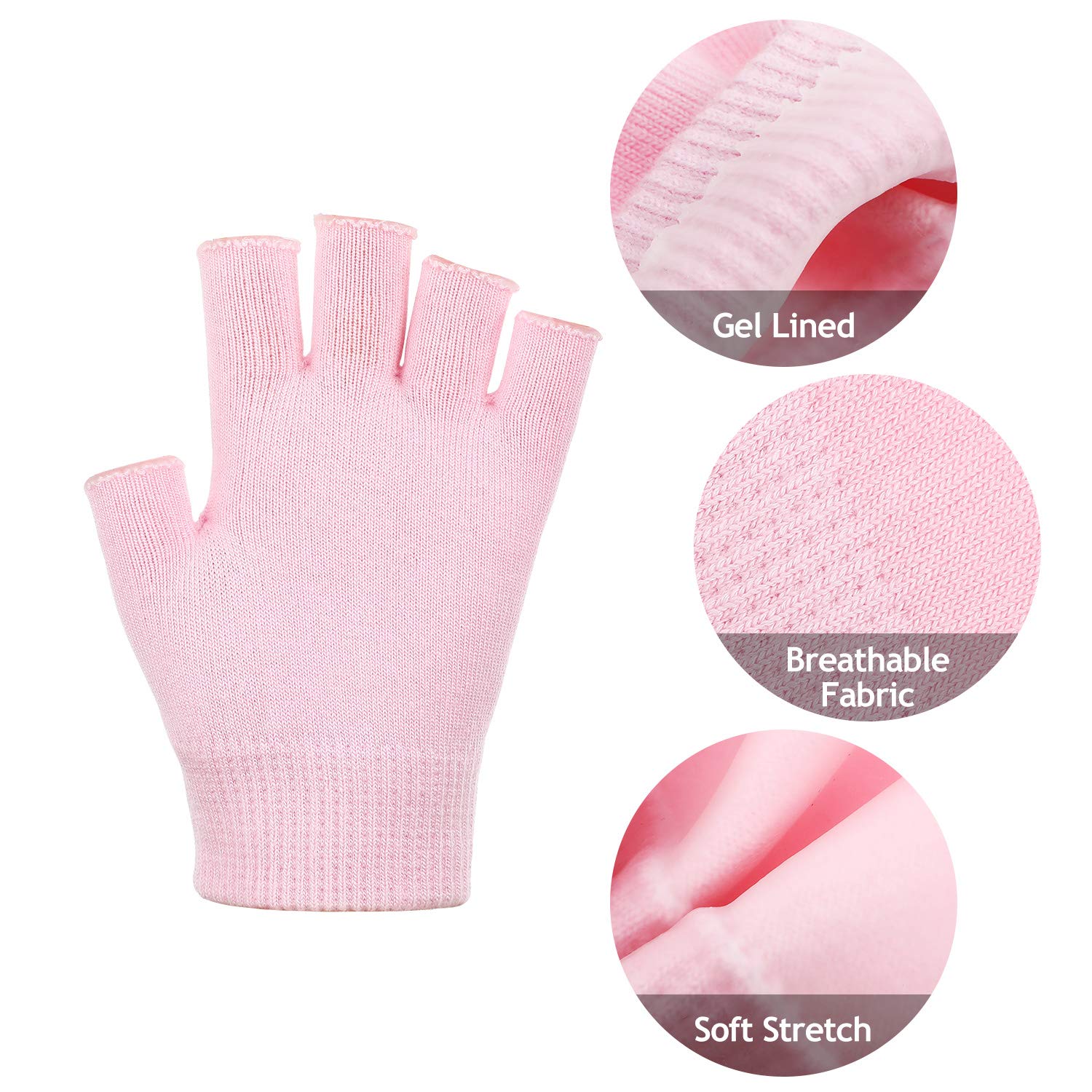 2 Pairs Moisturizing Gloves Fingerless Moisture Gloves Soft Moisturizing Gloves for Dry Rough and Cracked Hands (Pink and Black) : Beauty