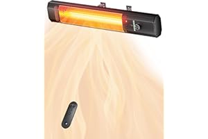 Aerozy Patio Heater for Outdoor Use, 34.1" Electric Overhead Heaters, 1500W, Wall Mount Infrared Heater, 9 Levels Heating with Remote, 9H Timers, IPX5 Waterproof, Garage, Restaurant Backyard, Black