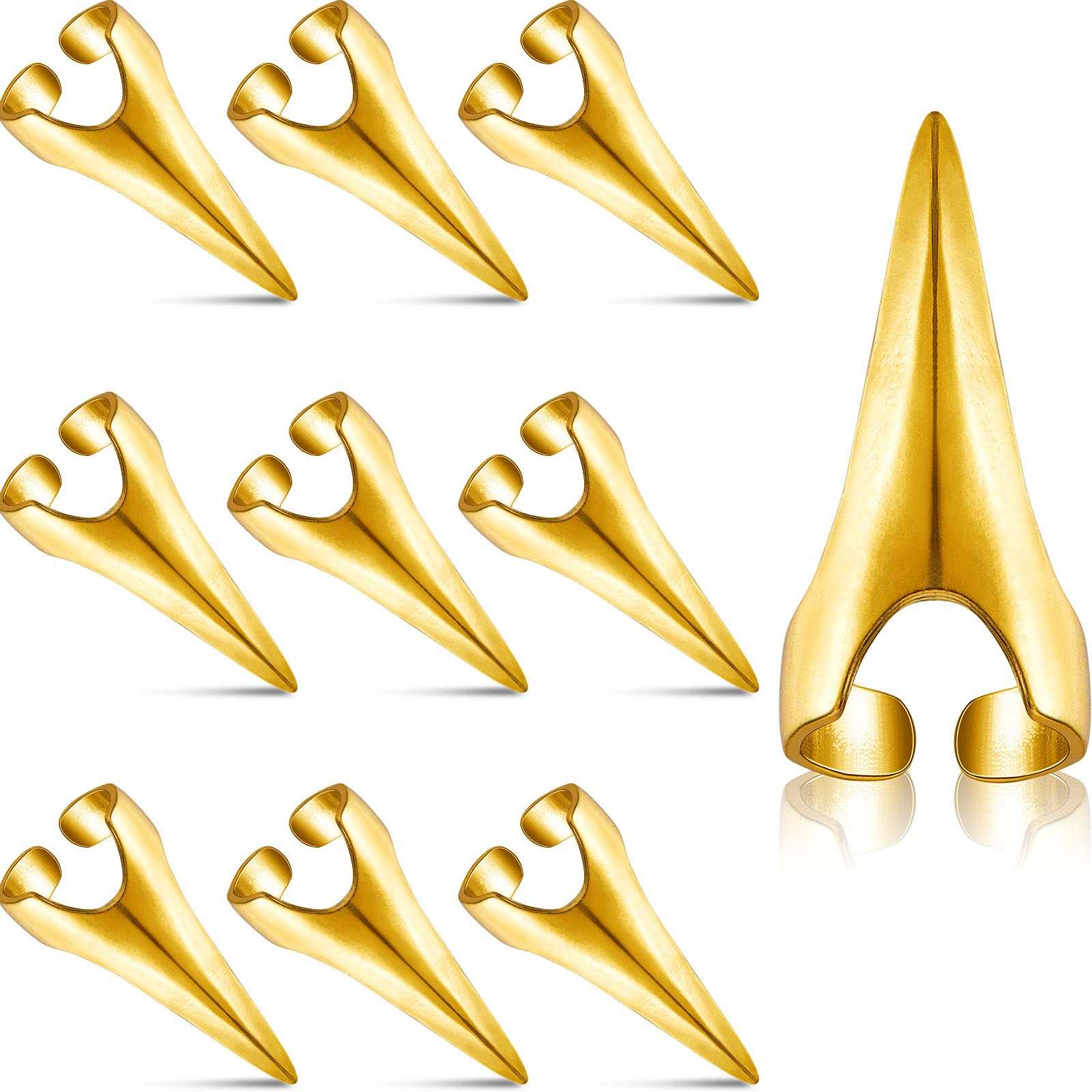 Photo 1 of 10 Pieces Adjustable Hair Parting Tool Sectioning Ring Stitch Braids Aid Finger Retro Hair Extensions Braiding Supplies Cosplay Nail Metal Claws Rings Art Holiday Party Styling(Gold)