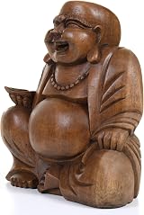Purity Style Large Wooden Laughing Buddha Statue Handcrafted Fair Trade 17cm view 6
