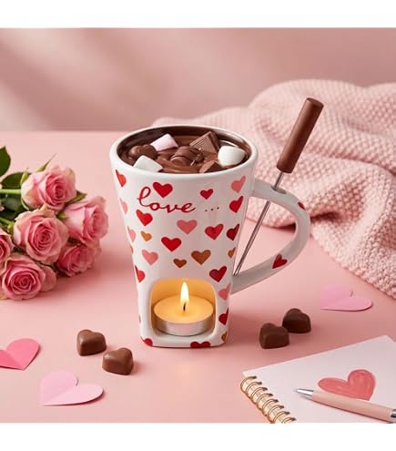 Taza De Fondue De Chocolate De Cerámica, Con Horquilla Y Base Para Vela (no Incluida), De 10 Cm De Diámetro, Apta Para Lavavajillas, Ideal Para Citas Y Celebraciones