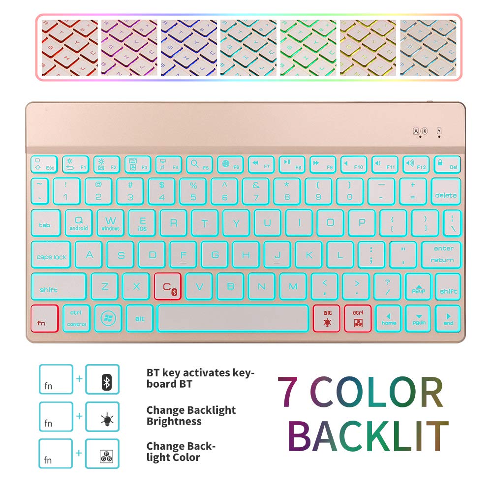 SENGBIRCH Compatible Keyboard Case iPad 9.7 2018 - iPad 9.7 2017 - iPad Air 2&1 - iPad Pro 9.7-7 Colors Backlit Detachable Keyboard - PU Leather Stand - iPad Keyboard Case, (Rose Gold, 9.7)