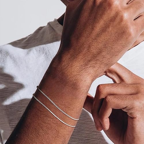 Moodear Dainty Mens Bracelet Set Thin Stackable 925 Sterling