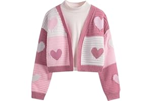 Verdusa Girl's Cute Heart Knitted Sweaters Open Front Long Sleeve Graphic Cardigan Sweater