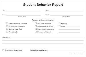 BECKS PRINTING Student Behavior Report Forms on 2 Part Carbonless Paper (Pack of 100)