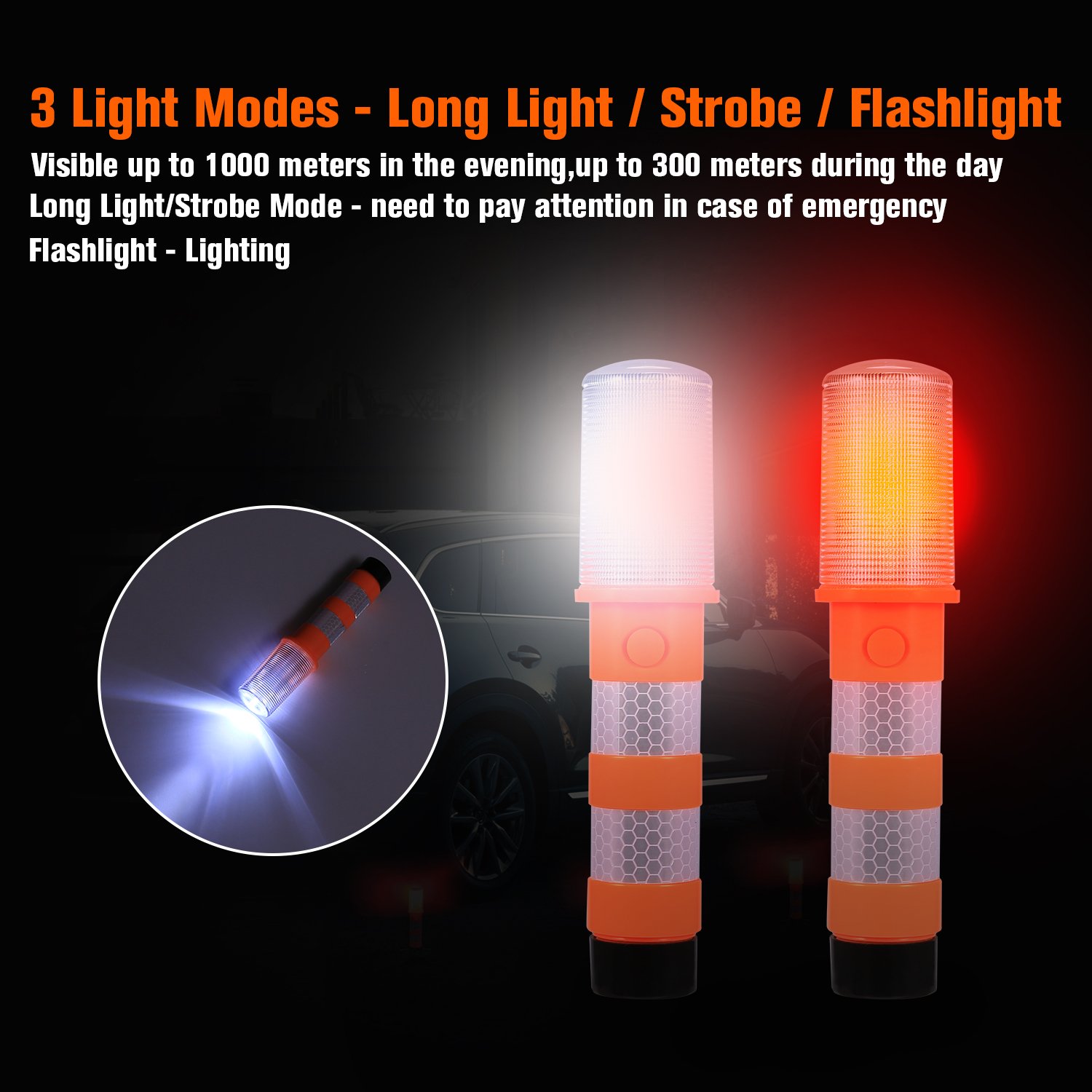 Sailnovo 2 LED Emergency Roadside Flares Storage Case for Car Marine Vehicles Trucks Red Road