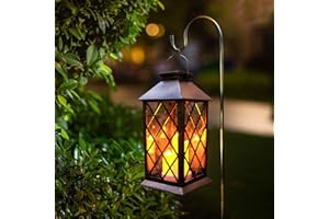 GUANFU Solar Outdoor Lantern, Garden Hanging Waterproof Lanterns PVC Upgrade 3 LED Flickering Flameless Candle Decorative for Garden Women Mom Grandma Halloween Gifts (Grid Candle)