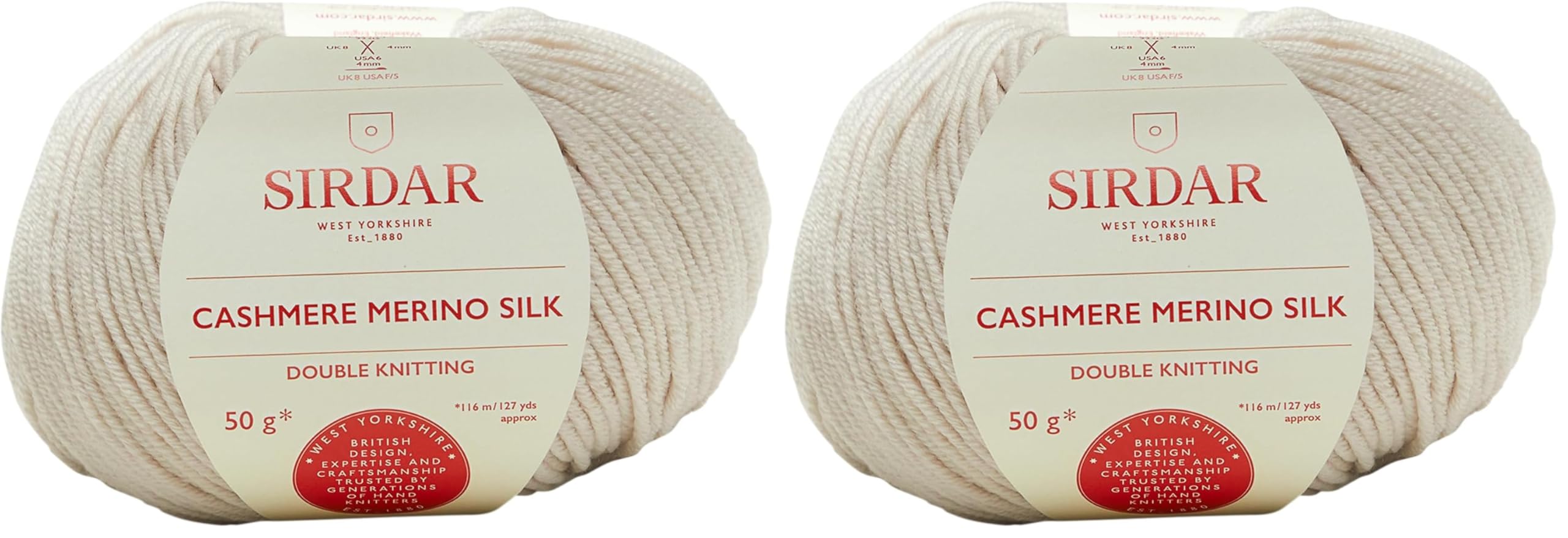 Sirdar Cashmere Merino Silk DK Double Knitting, Mother of Pearl (408), 50g (Pack of 2)