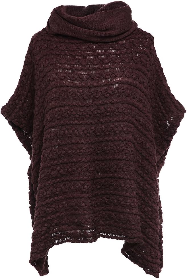SherryDC Women's Turtleneck Crochet Loose Knit Short Sleeve Chunky Pullover Poncho Sweater