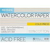 MEEDEN Watercolor Paper Block, 100% Cotton Watercolor Paper Pad of 20 Sheets, 140lb/300gsm, Acid-Free Art Paper for Watercolo