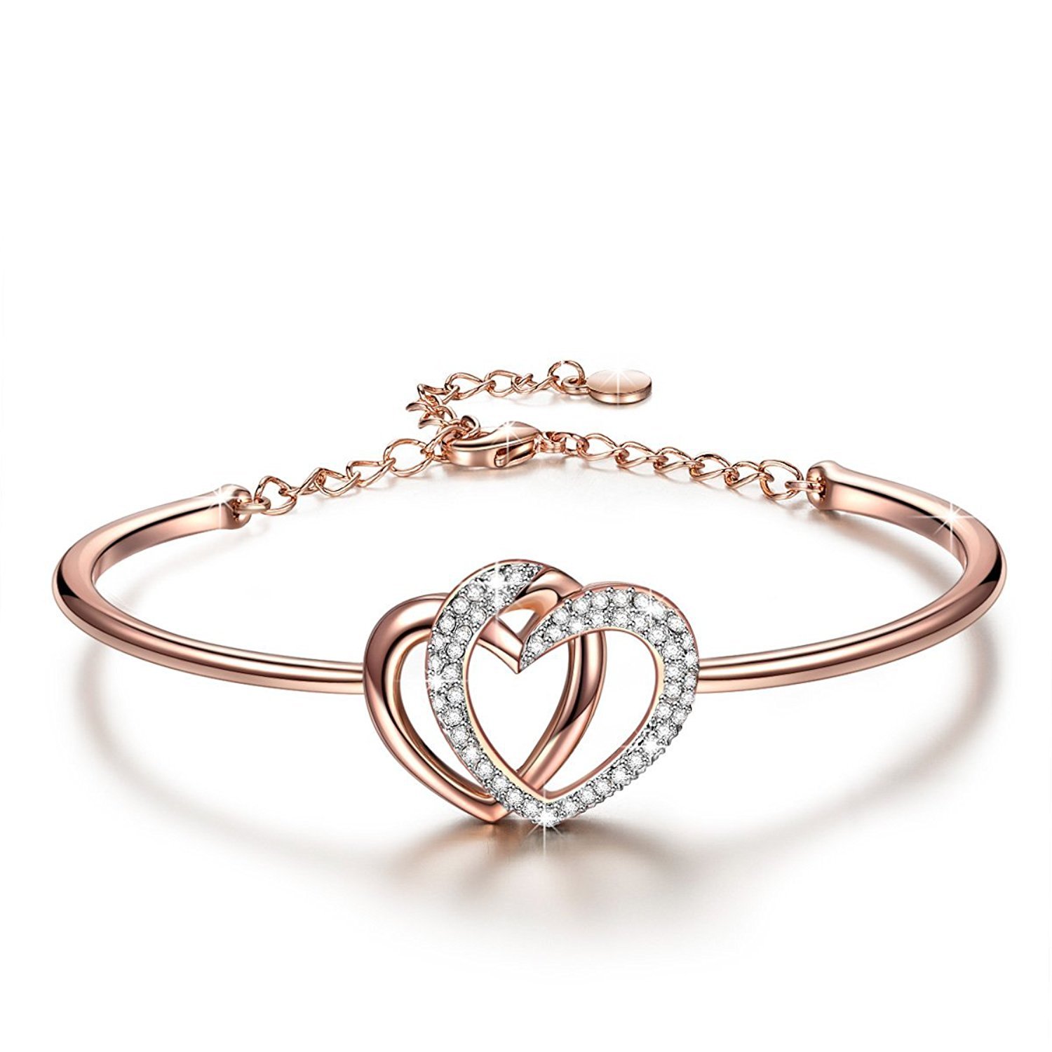 yellow chimes rose gold twin heart with crystals bangle bracelet for women and girls