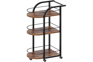 YATINEY 3-Tier Bar Cart, Home Bar Serving Cart with Fence and Wheels, for Dining Room, Living Room, Garden, Party, Rustic Brown and Black BC06BR