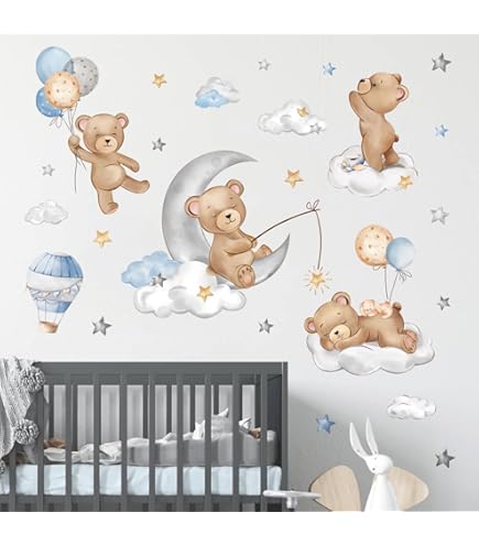 Autocollants Muraux Nuages DECOWALL - Stickers Déco Chambre Enfant - Facile à Poser Sans Peinture
