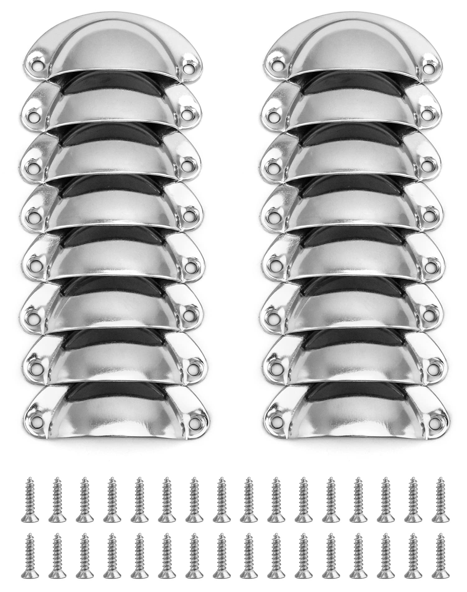 QWORK® 16 Pcs Shell Cup Handles Drawer Handles, Half Moon Cup Pulls for Kitchen Cupboard Cabinet Drawer, Furniture Hardware Pull Handles Screws Included (Silver)