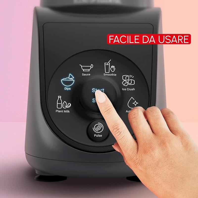 Blend Up Essential, Mini Frullatore Salvaspazio, con 6 Programmi Automatici, App e Ricettario Digitale, Pulizia Automatica e Accessori Lavabili in Lavastoviglie, 800W, Grigio Scuro, LM1EHB