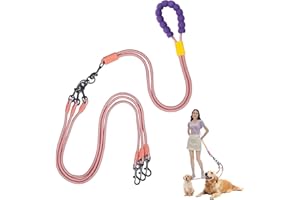 LUCK DAWN Double Dog Leash No Tangle, Adjustable Split Leads Three Pet Walking Leash with Comfortable Padded Handle for Three Dogs, Hands - Free Three Leashes for Small/Medium Pets (Pink, Three Leashes)