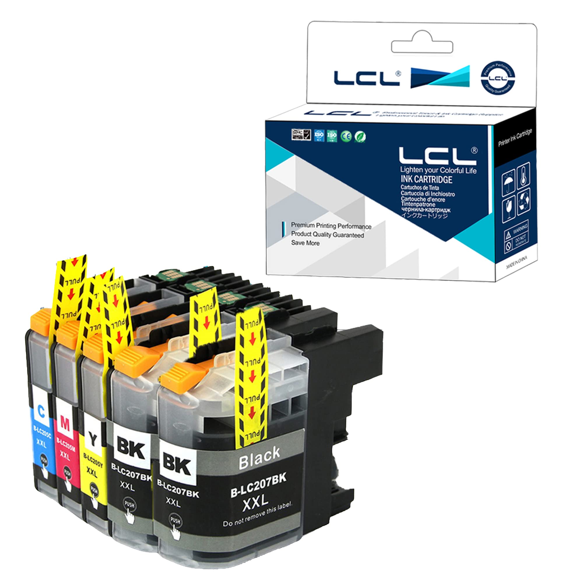 Photo 1 of LCL Compatible Ink Cartridge Replacement for Brother LC207XXL LC205XXL LC207 LC205 LC207BK LC205C LC205M LC205Y XXL Super High Yield MFC-J4320DW J4420DW J4620DW (5-Pack 2Black Cyan Magenta Yellow)