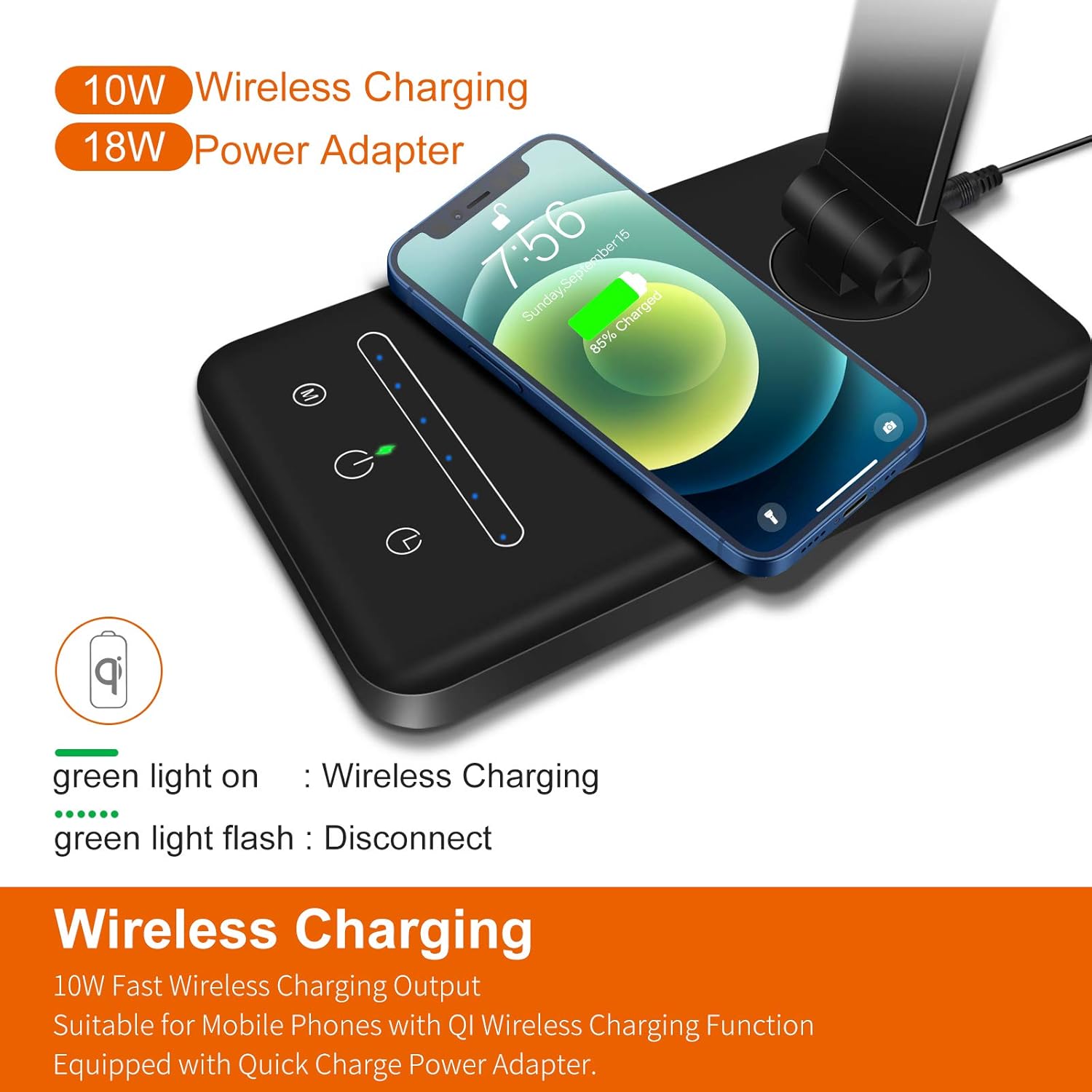 LED Desk Lamp with Wireless Charger, USB Charging Port, Table Lamp with 6 Brightness Levels & 5 Lighting Modes, Touch Control, Auto-Off Timer, Dimmable Eye-Caring Desk Light with Adapter, Black: Home Improvement