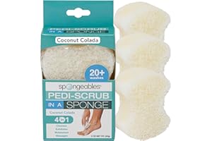 SPONGEABLES Spongables Pedi Scrub Foot Exfoliating 20+ Wash Sponge, Coconut Colada, 3 Count