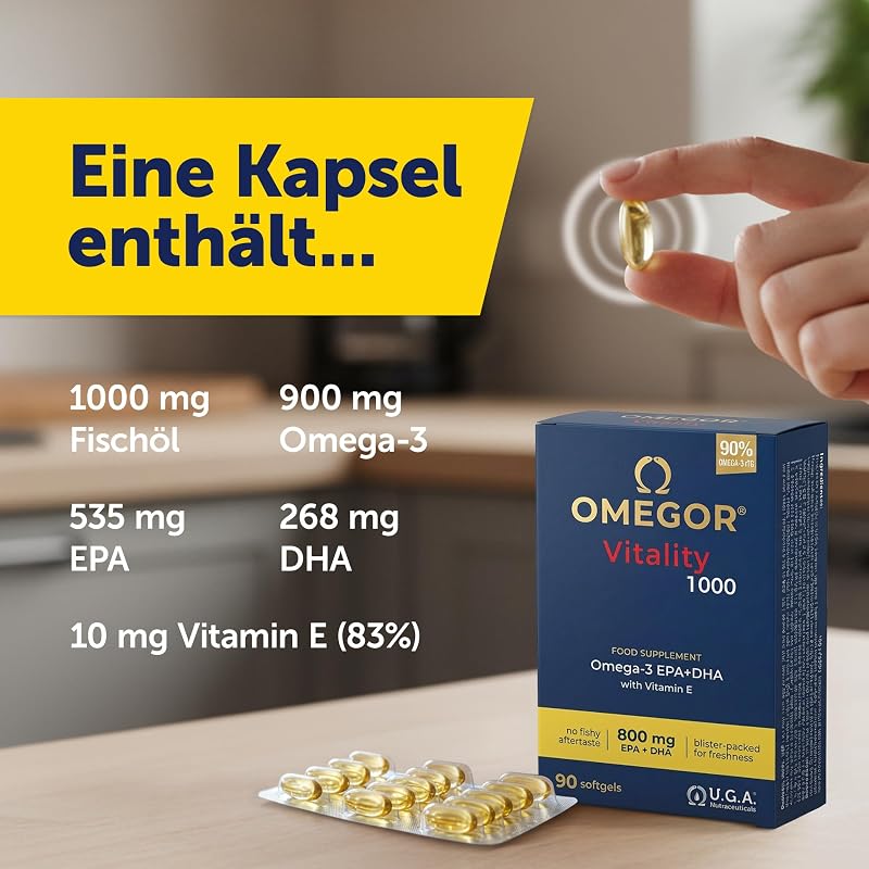 Vitality 1000 | Sehkraft und Gehirnfunktion | Für Erwachsene und Kinder und Personen, die sich nach der Zone-Diät ernähren | Höchste Auszeichnung für Fischölprodukte | Kapseln (90 Stück)