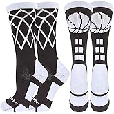 Youper Elite Basketball Socks with Basketball Logo & Net (2 Pairs), Athletic Crew Socks for Men, Boys, Women & Girls