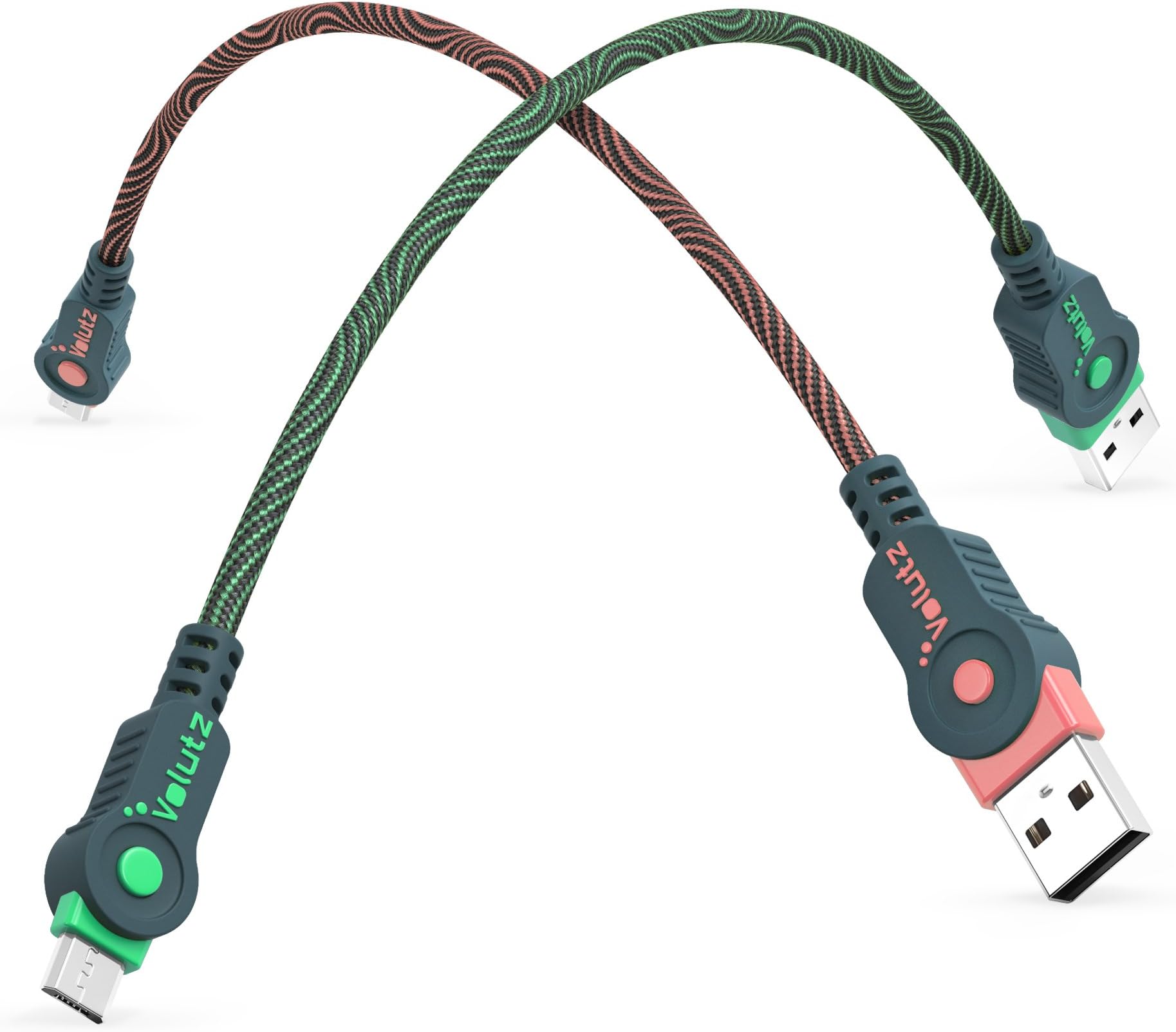Volutz Micro USB Cable Nylon Braided, 2-Pack (1 feet + 1ft) Premium Strong and Reinforced USB Leads for Android Devices, Samsung, Huawei, HTC, Sony and More - Armorcord Series