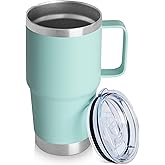 20oz Tumbler with Lid, Stainless Steel Tumbler with Handle, Metal Insulated Travel Coffee Mug with Handle, Double Wall Vacuum Spill Proof Tumbler Cup, Mint Green 1 Pack