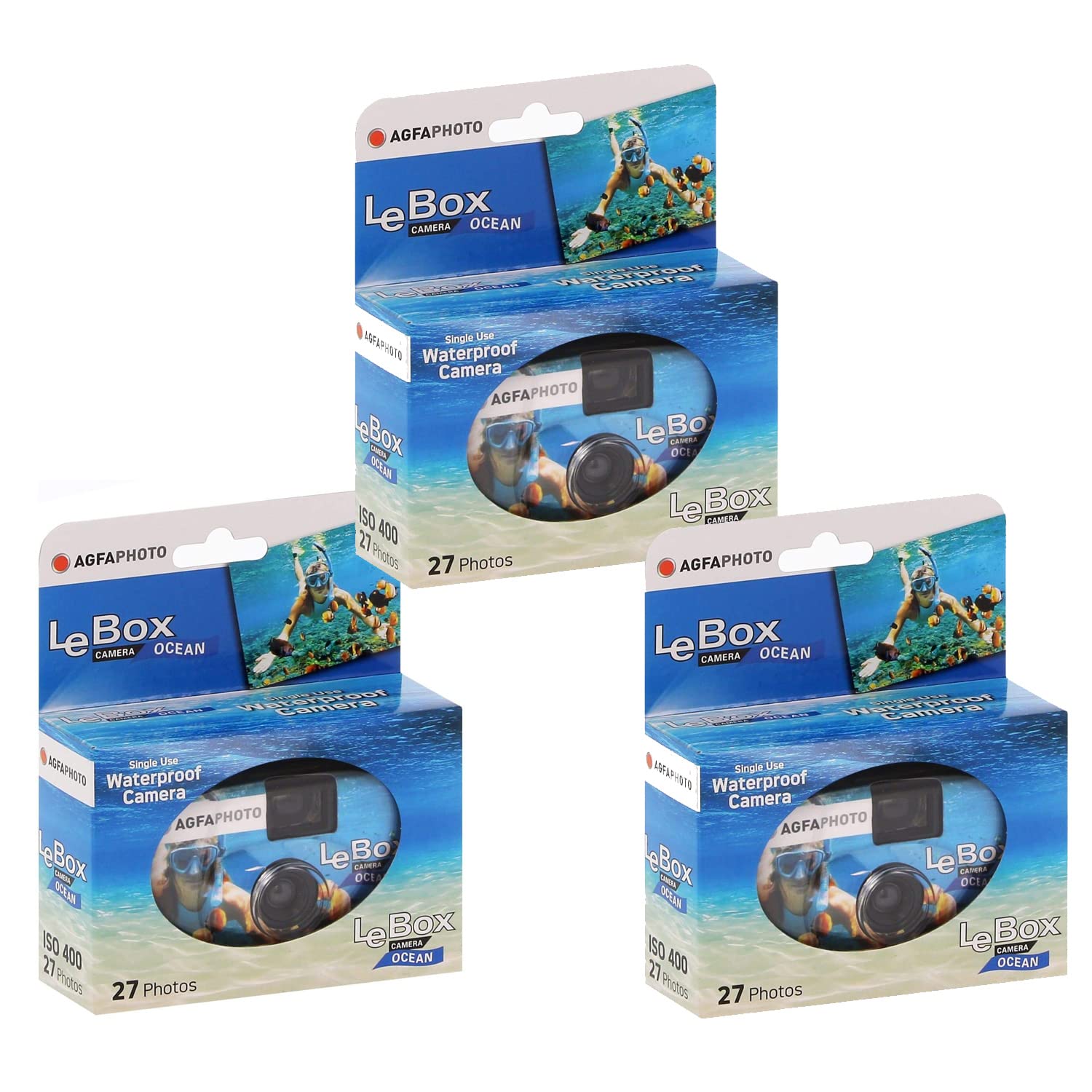 3pcs Agfa Le Box Ocean Waterproof Single Use Camera 400asa 27 exposure