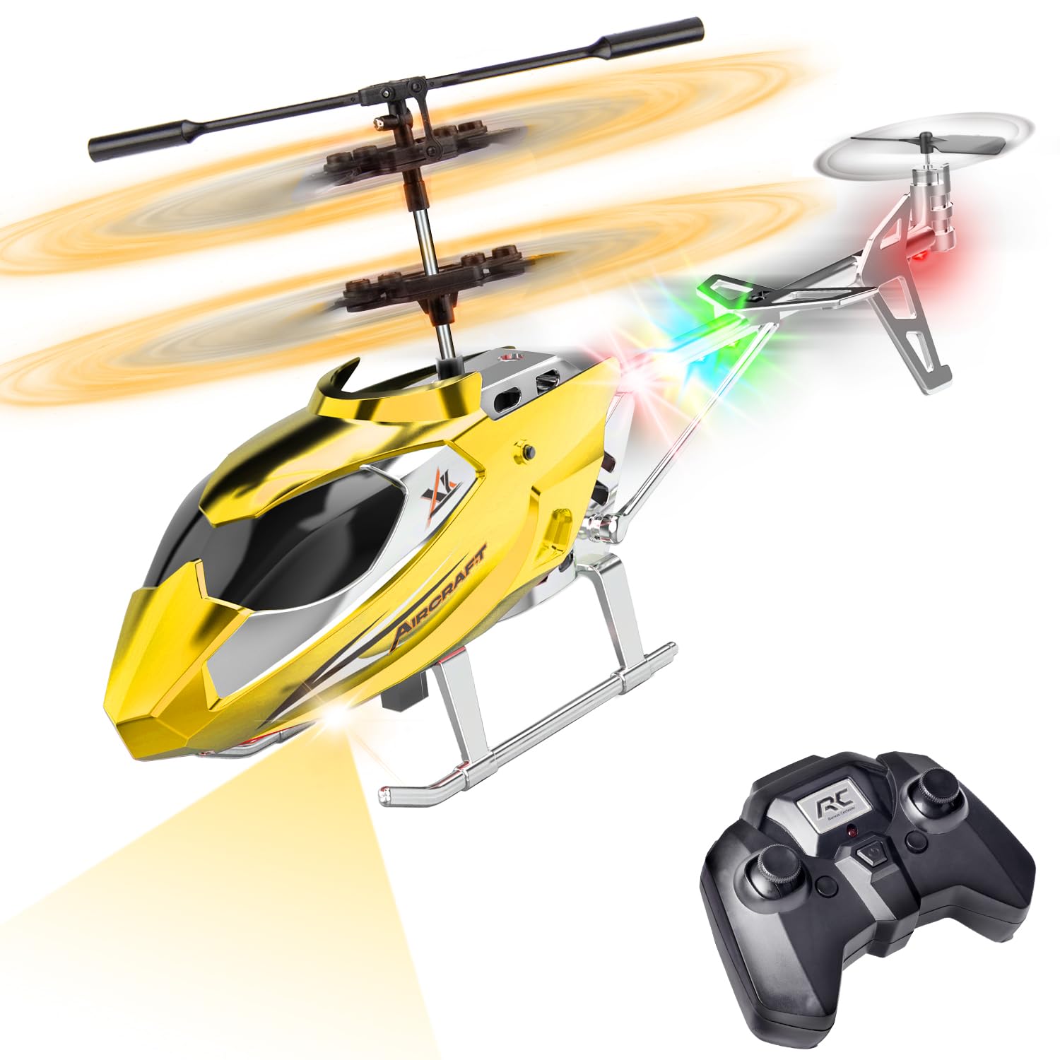 TERRAMUS Remote Control Helicopter for Kids,Altitude Hold RC Helicopters with Gyro LED Light,2.4GHz Radio Controlled Aircraft Indoor Toy with 3.5 Channel,High&Low Speed,Gift for Boys Beginner